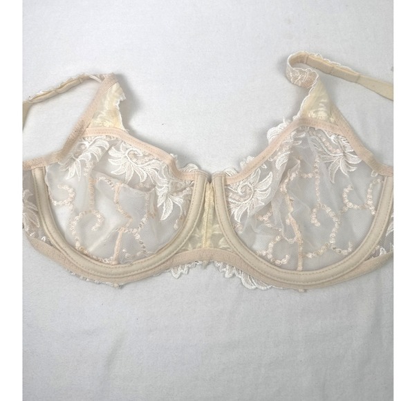 Lunaire Versailles Lace Unlined Underwire Bra 40C Cream Beige Sheer Mesh 140-11 - Picture 4 of 6